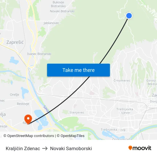 Kraljičin Zdenac to Novaki Samoborski map