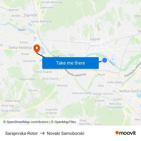 Sarajevska-Rotor to Novaki Samoborski map