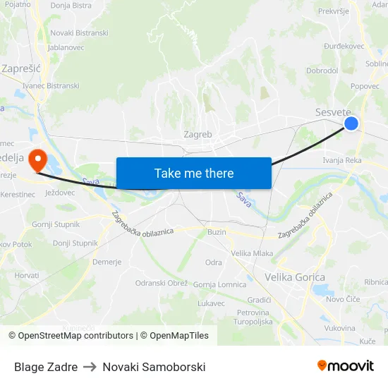 Blage Zadre to Novaki Samoborski map