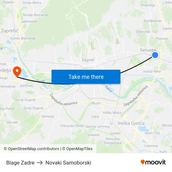 Blage Zadre to Novaki Samoborski map