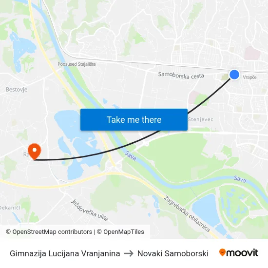 Gimnazija Lucijana Vranjanina to Novaki Samoborski map