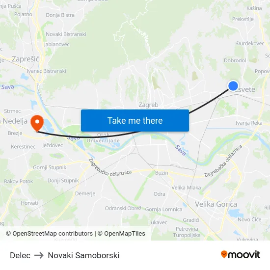 Delec to Novaki Samoborski map