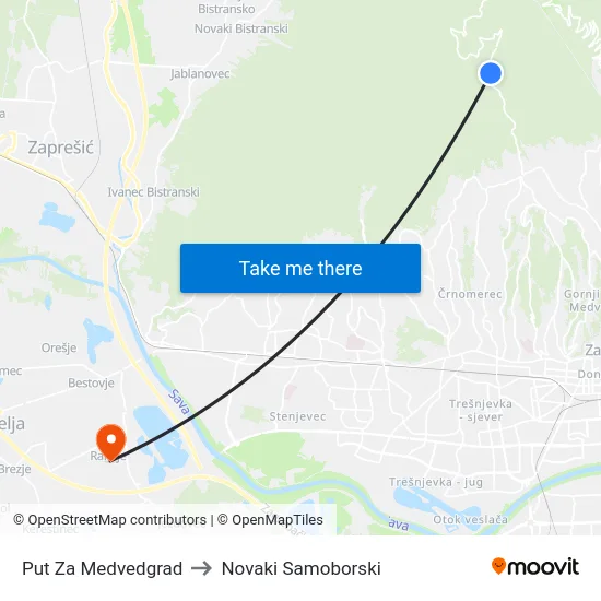 Put Za Medvedgrad to Novaki Samoborski map