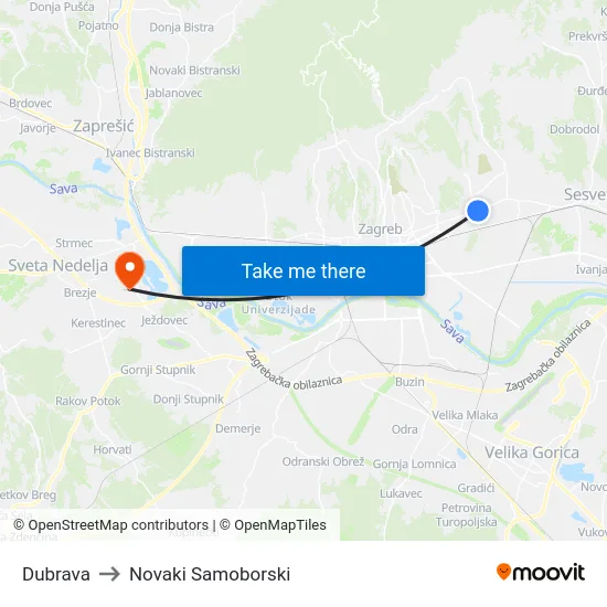 Dubrava to Novaki Samoborski map