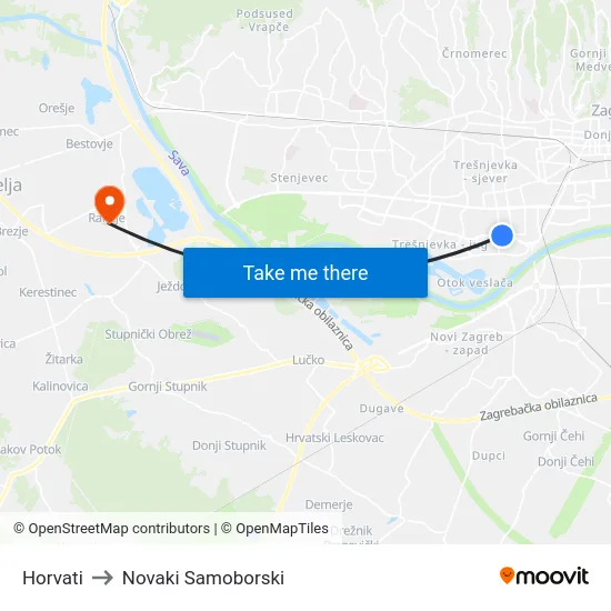 Horvati to Novaki Samoborski map