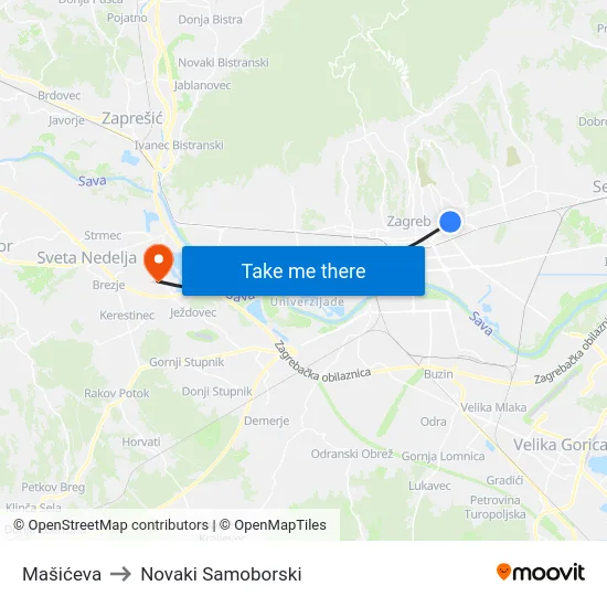Mašićeva to Novaki Samoborski map