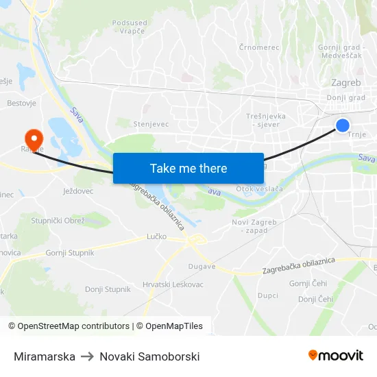 Miramarska to Novaki Samoborski map