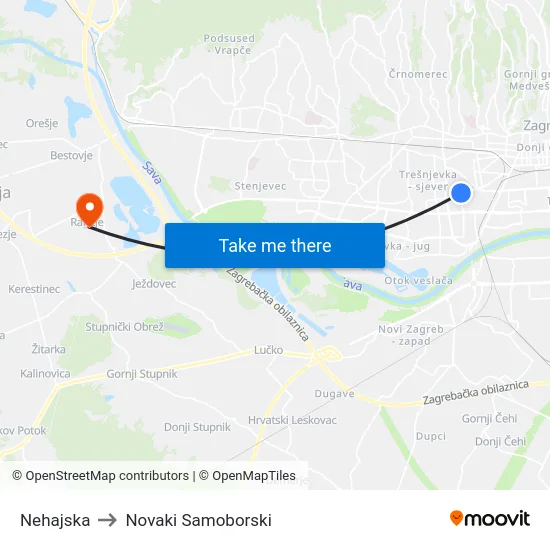 Nehajska to Novaki Samoborski map