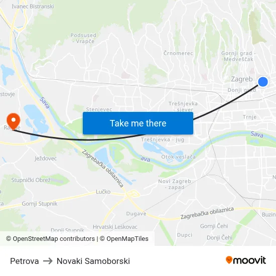 Petrova to Novaki Samoborski map
