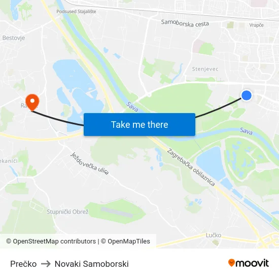 Prečko to Novaki Samoborski map