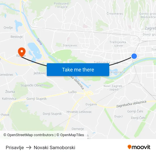 Prisavlje to Novaki Samoborski map