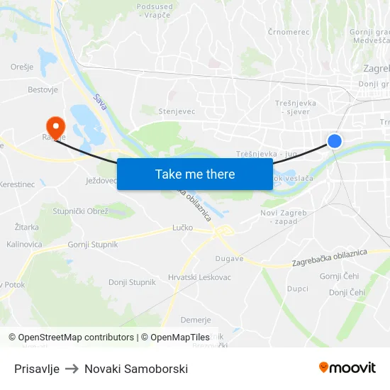 Prisavlje to Novaki Samoborski map