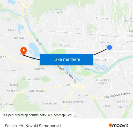Selska to Novaki Samoborski map