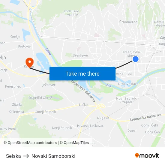 Selska to Novaki Samoborski map