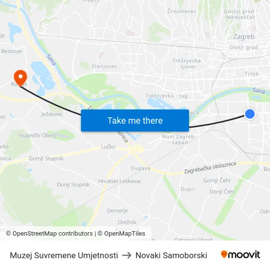 Muzej Suvremene Umjetnosti to Novaki Samoborski map
