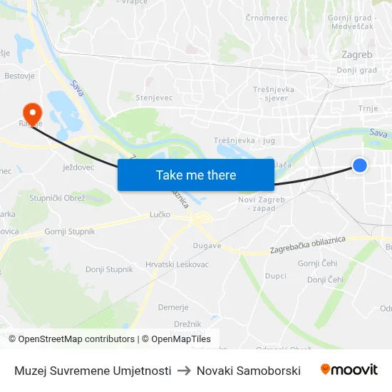 Muzej Suvremene Umjetnosti to Novaki Samoborski map