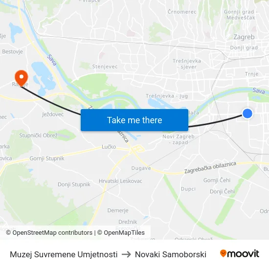 Muzej Suvremene Umjetnosti to Novaki Samoborski map