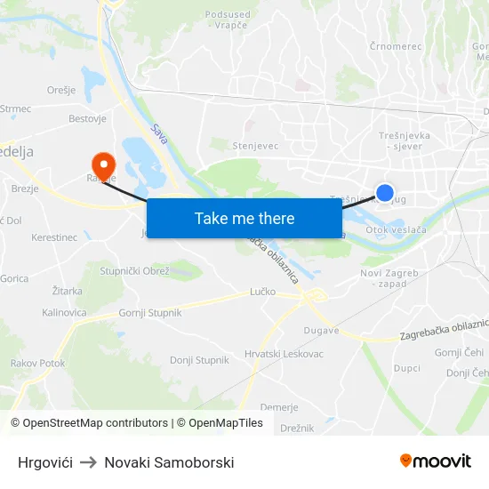 Hrgovići to Novaki Samoborski map
