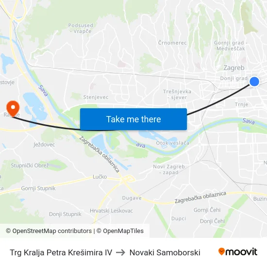 Trg Kralja Petra Krešimira IV to Novaki Samoborski map
