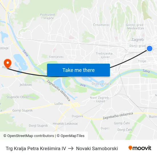 Trg Kralja Petra Krešimira IV to Novaki Samoborski map