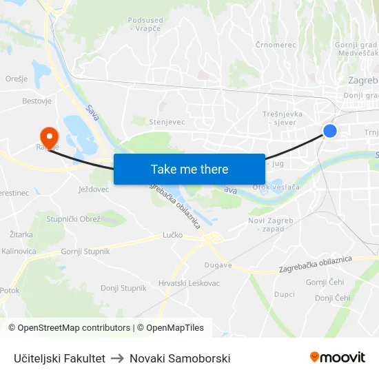 Učiteljski Fakultet to Novaki Samoborski map