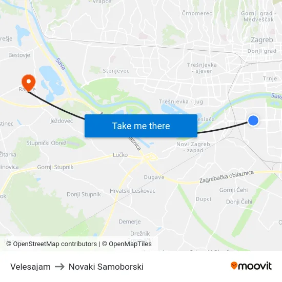 Velesajam to Novaki Samoborski map