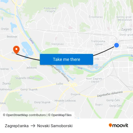 Zagrepčanka to Novaki Samoborski map