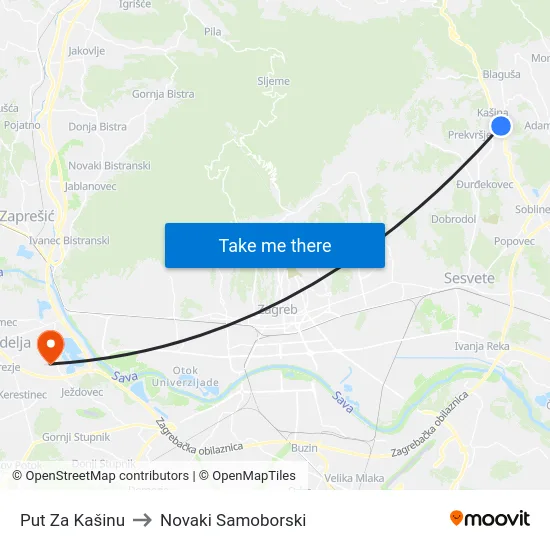 Put Za Kašinu to Novaki Samoborski map