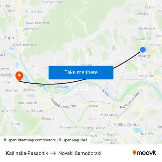 Kašinska-Rasadnik to Novaki Samoborski map