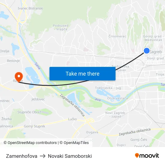 Zamenhofova to Novaki Samoborski map