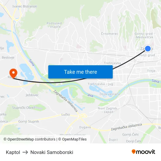 Kaptol to Novaki Samoborski map
