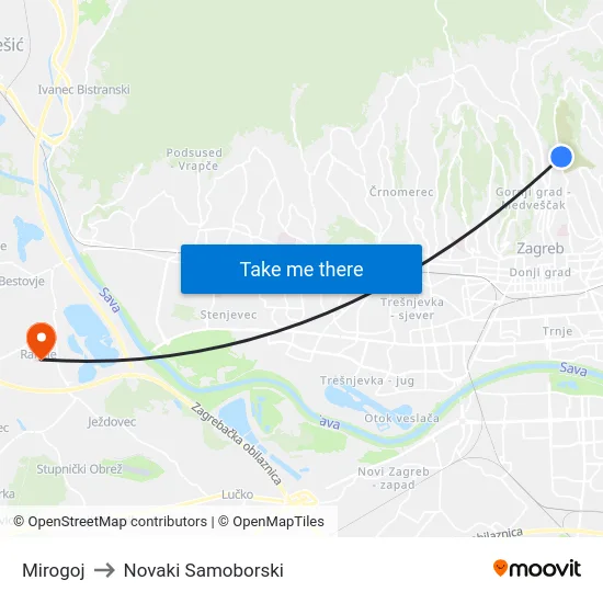 Mirogoj to Novaki Samoborski map