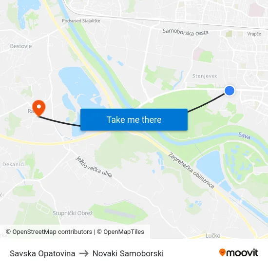 Savska Opatovina to Novaki Samoborski map