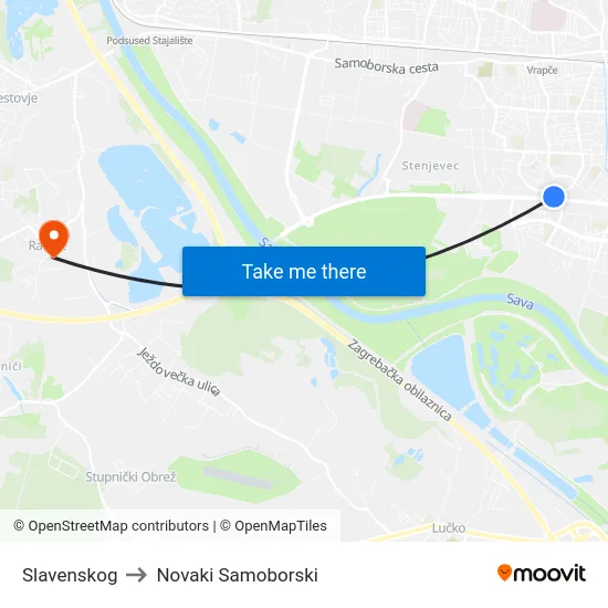 Slavenskog to Novaki Samoborski map