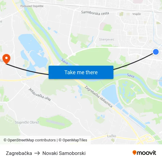 Zagrebačka to Novaki Samoborski map