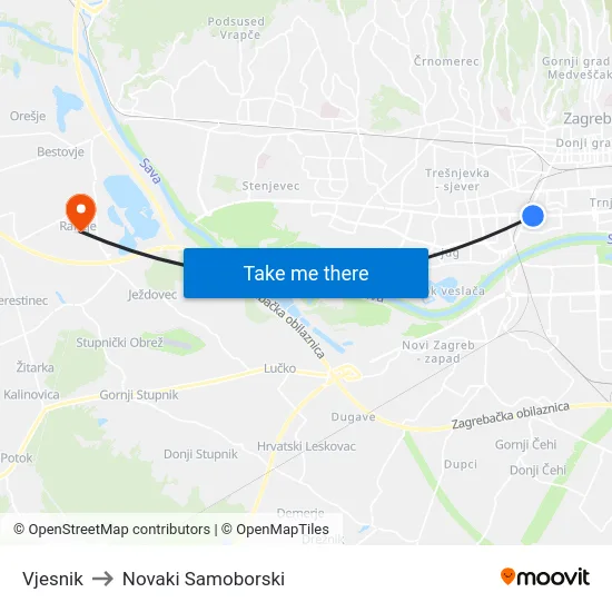 Vjesnik to Novaki Samoborski map