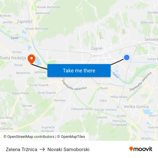 Zelena Tržnica to Novaki Samoborski map