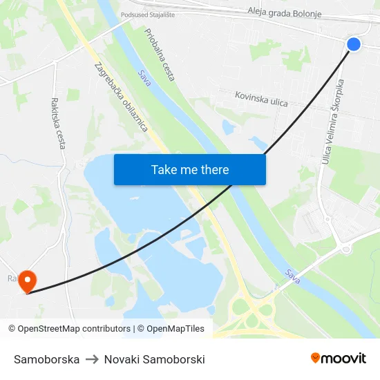 Samoborska to Novaki Samoborski map