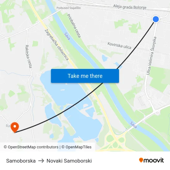 Samoborska to Novaki Samoborski map