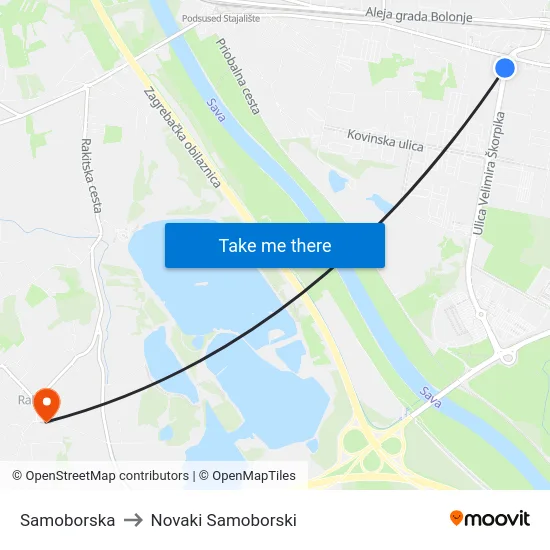 Samoborska to Novaki Samoborski map
