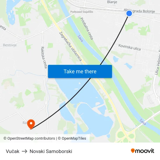 Vučak to Novaki Samoborski map