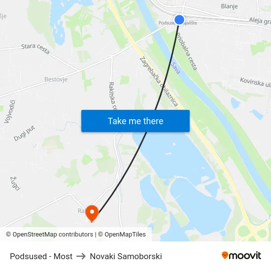 Podsused - Most to Novaki Samoborski map