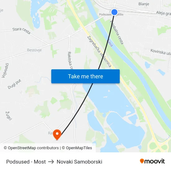 Podsused - Most to Novaki Samoborski map