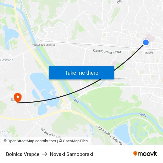 Bolnica Vrapče to Novaki Samoborski map