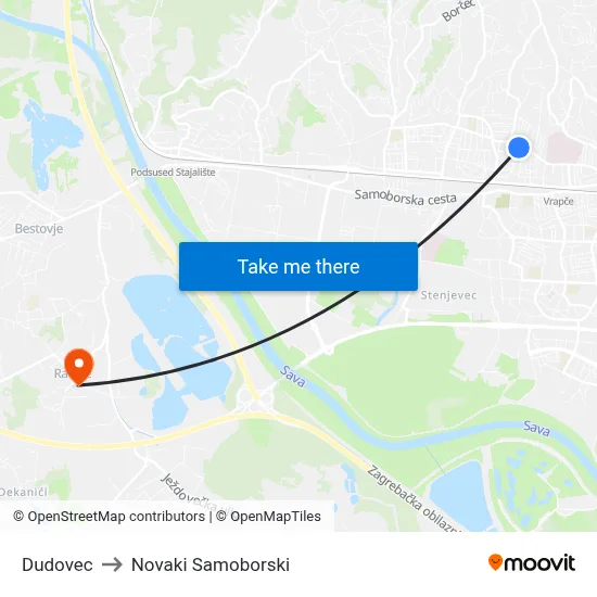 Dudovec to Novaki Samoborski map