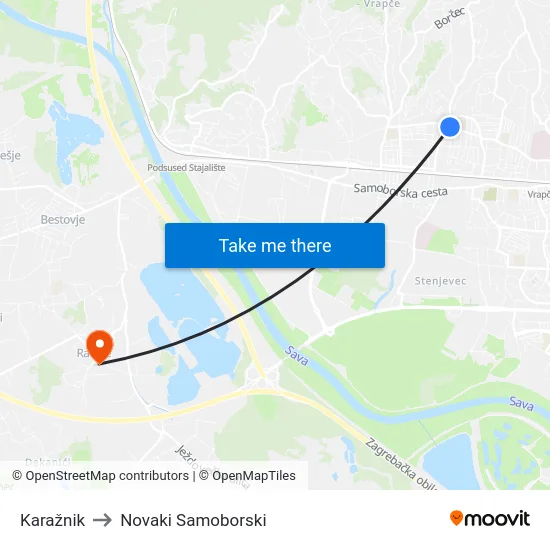 Karažnik to Novaki Samoborski map
