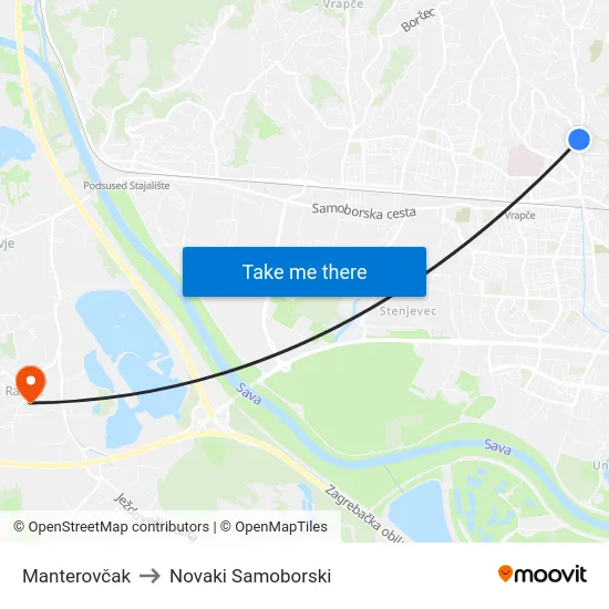 Manterovčak to Novaki Samoborski map