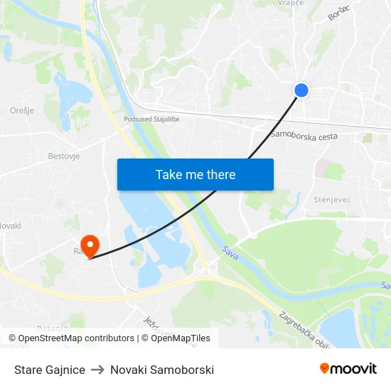 Stare Gajnice to Novaki Samoborski map
