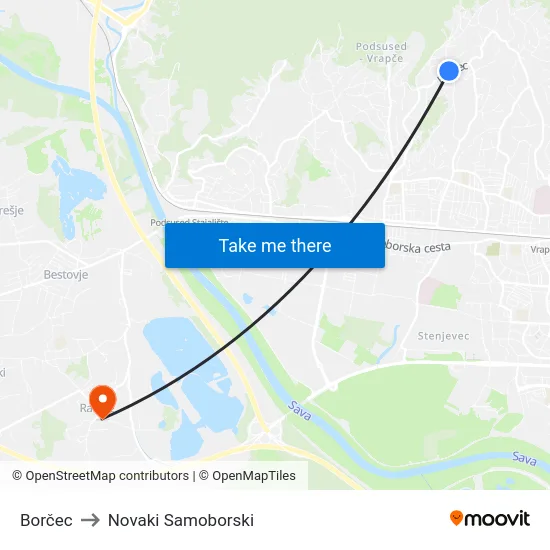 Borčec to Novaki Samoborski map