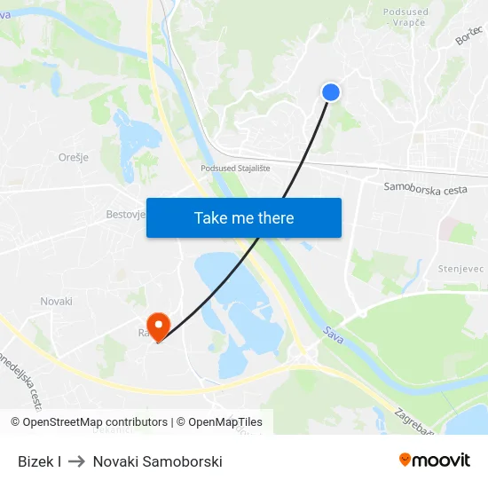 Bizek I to Novaki Samoborski map